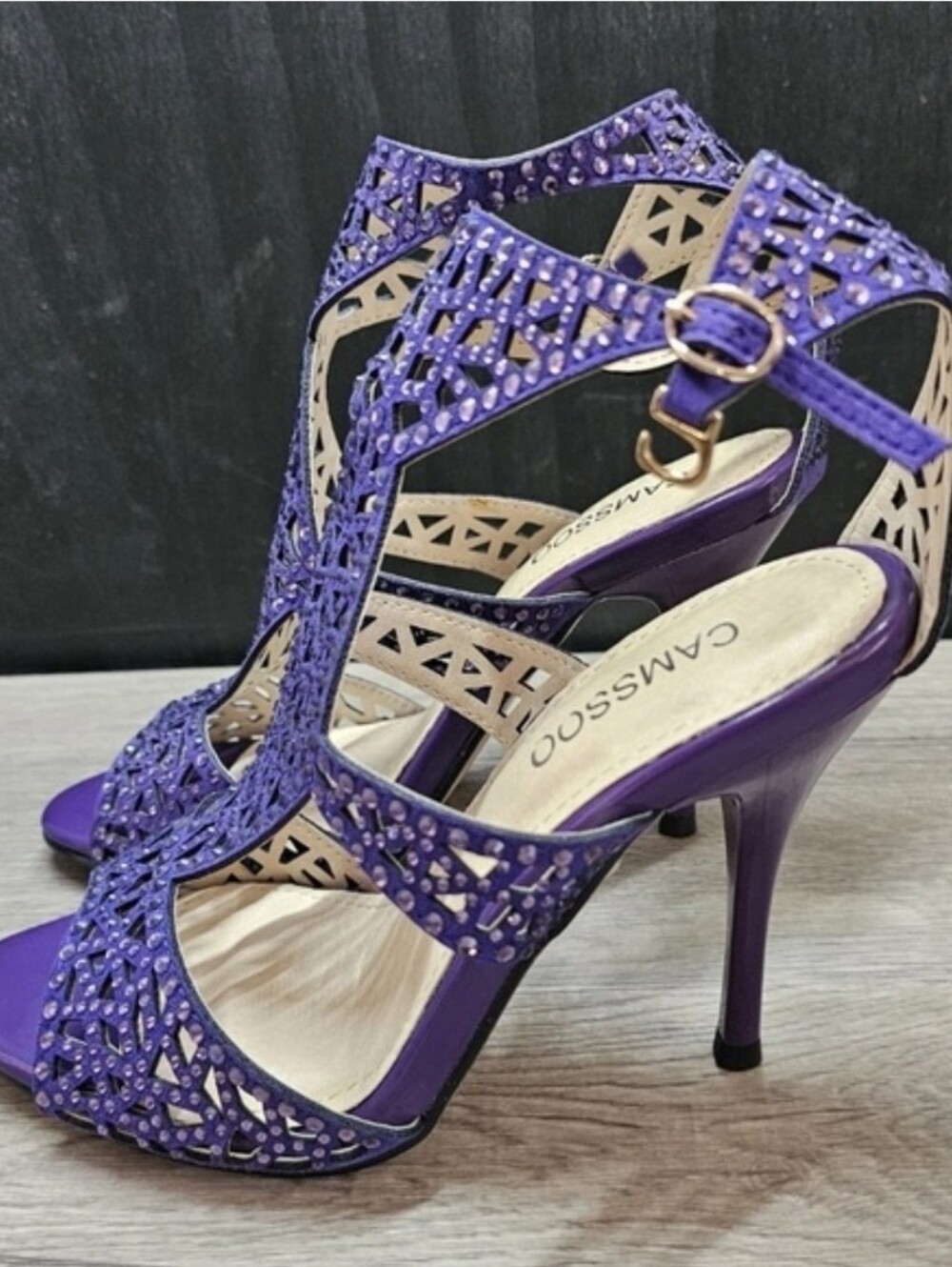 Camssoo Purple Rhinestone Laser Cut Stiletto Heels Size 6.5 NWT NIB - Picture 4 of 8